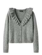 Nlfreave Ls Flounce Knit Cardigan Tops Knitwear Cardigans Grey LMTD