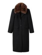 Wool Coat With Fur Collar Ullfrakk Frakk Black Mango