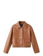 Faux-Leather Jacket With Pockets Skinnjakke Skinnjakke Brown Mango