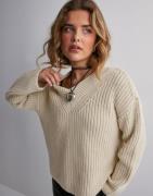 Selected Femme - Beige - Slfselma Ls Knit V-Neck Noos