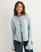 Pieces - Blå - Pcjimma Ls O-Neck Tie Knit Cardigan